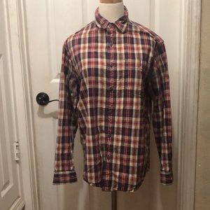 LL Bean Button Up Shirt Sz. S Men's Pocket Red Blue Plaid Cotton